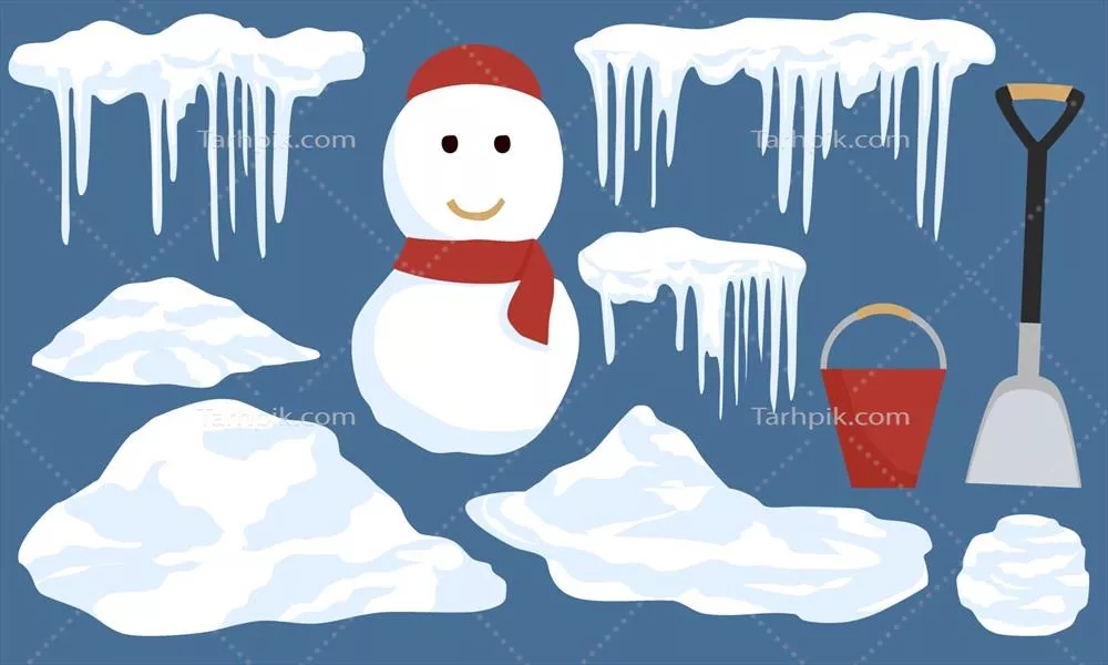 وکتور دکوری خلاق برای زمستان: برف، یخ زنک و آدم برفی شگفت انگیز