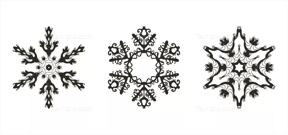 وکتور ست آیکون های برفکی بزرگ - سیلوئت و کریستال های برف