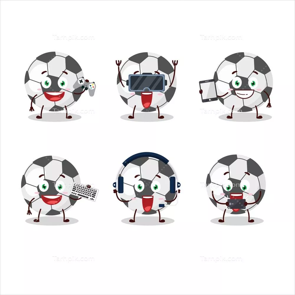 وکتور شخصیت‌های کارتونی با توپ‌های فوتبال در حال بازی و سرگرمی هستند