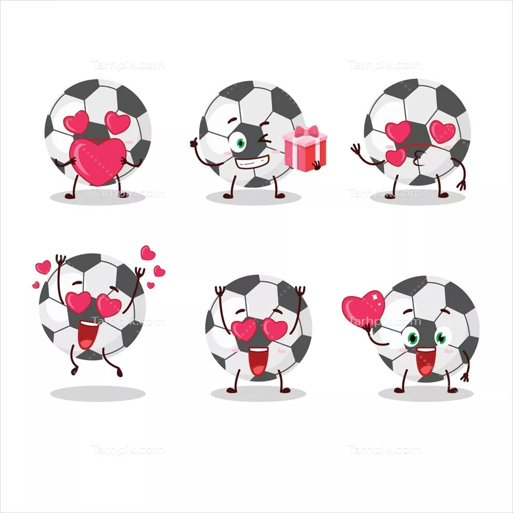 وکتور شخصیت کارتونی توپ فوتبال با احساس عشق و شکلکهای زیبا