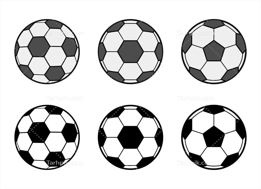 طراحی و تصویرسازی توپ فوتبال وکتور به صورت جداگانه بر روی پسزمینه سفید