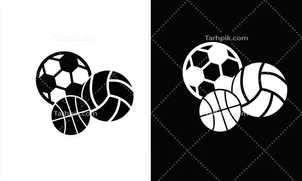 وکتور آیکون‌های توپ‌های ورزشی: فوتبال، والیبال، تنیس و بسکتبال