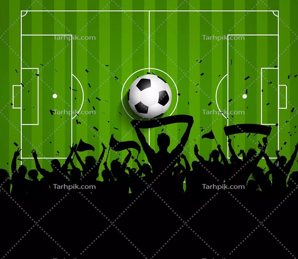 وکتور جمعیت هواداران فوتبال در پس زمینه زمین سبز رنگ