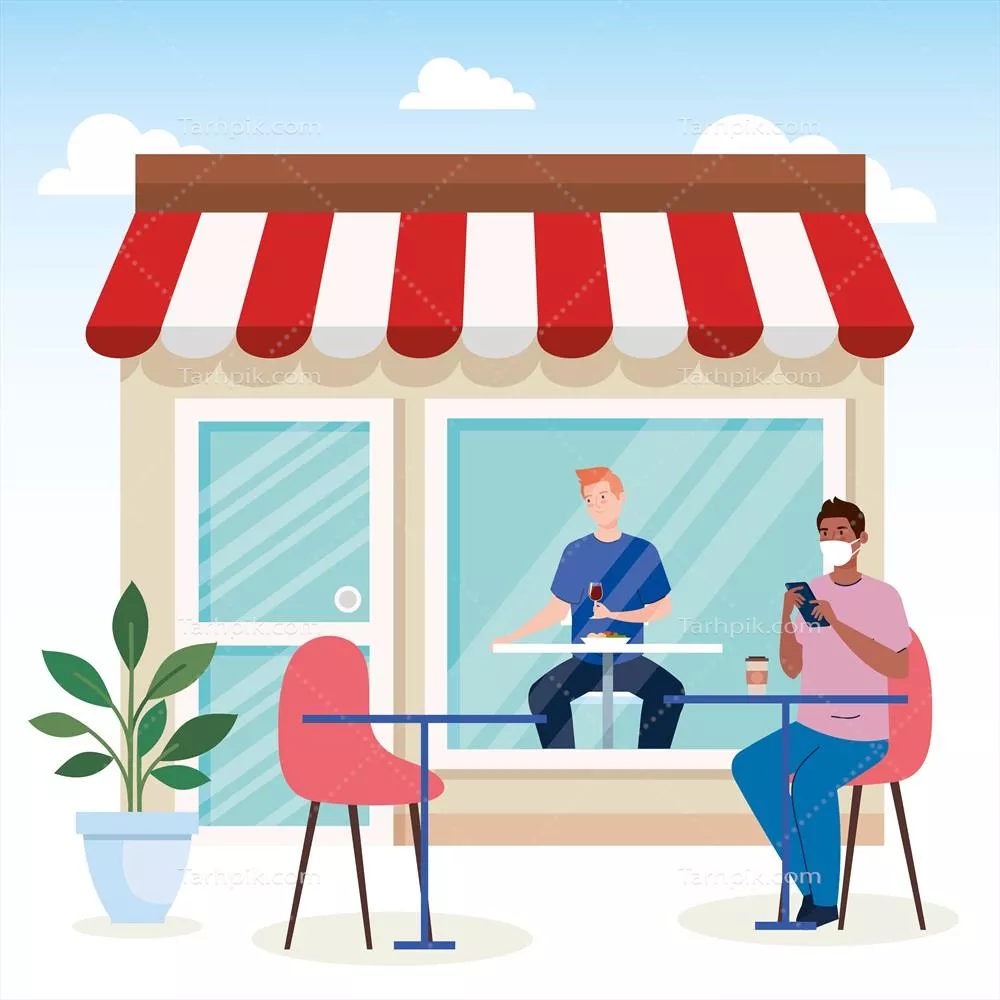 وکتور فاصله اجتماعی در رستورانهای جدید: گروه مردان و تجربیات نوین