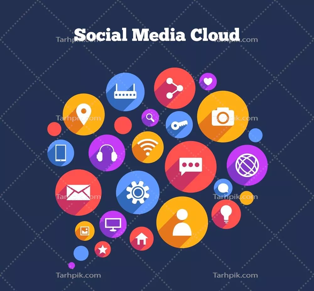 عناصر رسانههای اجتماعی به شکل ابر - وکتور برای طراحی گرافیکی