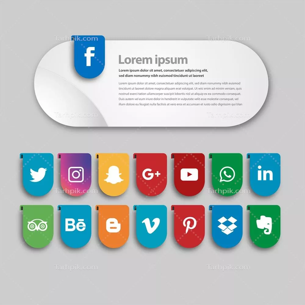 مجموعه آیکونهای رسانههای اجتماعی با طراحی کلیپ کاغذی به صورت وکتور