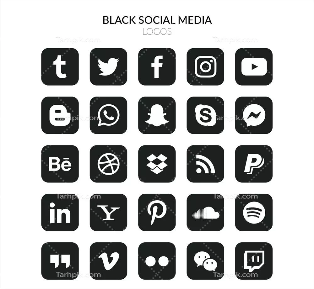 مجموعه لوگوهای شبکههای اجتماعی بصورت وکتور با 5 طراحی منحصر به فرد