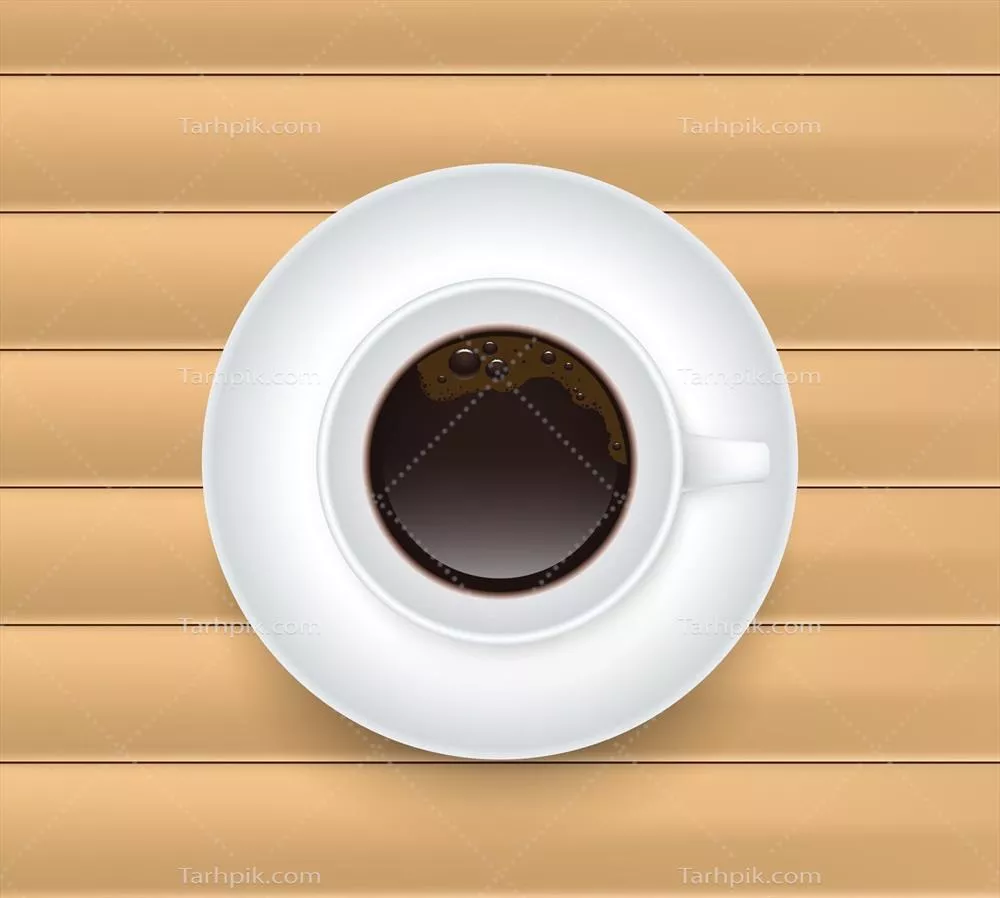 طراحی واقعی و جذاب یک فنجان قهوه از نمای بالا با فرمت وکتور