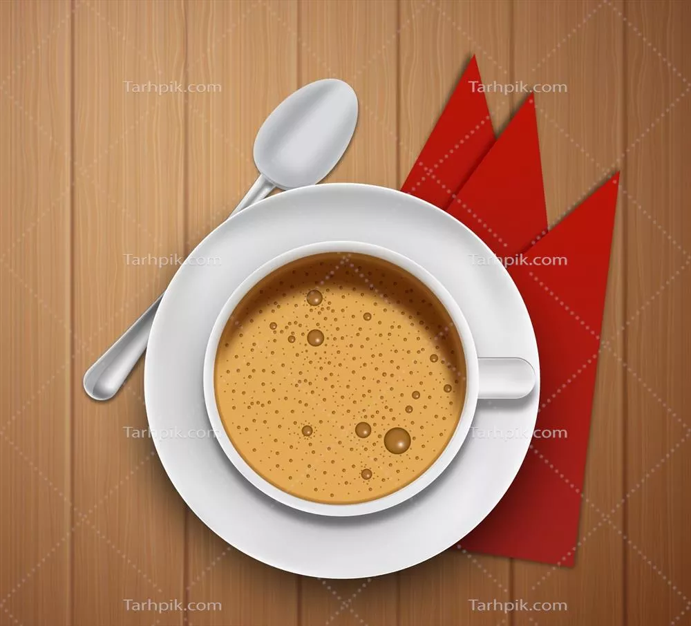 وکتور طرح واقع گرایانه و زیبا از نمای بالا یک فنجان قهوه