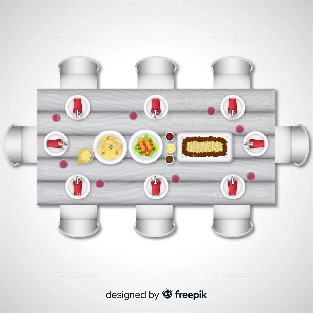 طراحی وکتور فوق العاده زیبا و دیدگاه بالا از یک میز رستوران عالی