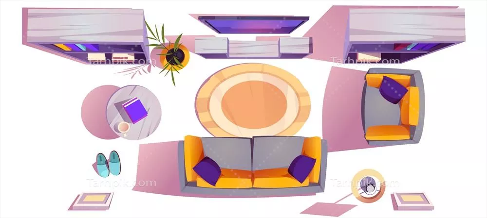 وکتور نقشه بالا از مبل و لوازم اتاق نشیمن شامل تلویزیون و کاناپه