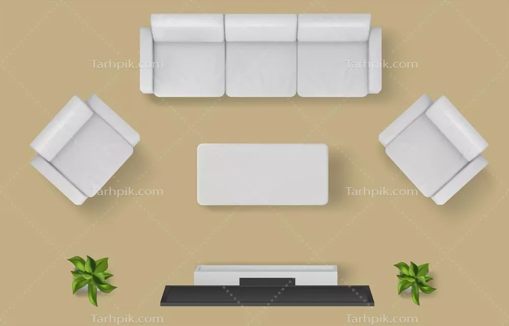 وکتور نمای بالای اتاق نشیمن مدرن در خانه و آپارتمان و هتل با طراحی داخلی جذاب