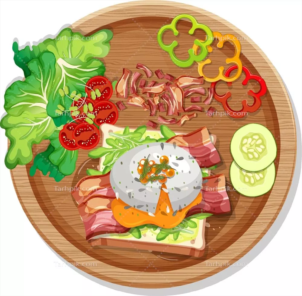 وکتور نماي بالایی از مجموعه صبحانه در یک ظرف در سبک کارتون و جداگانه