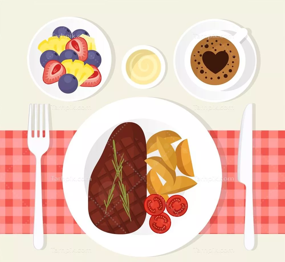 طرح وکتور بالا-به-پایین میز رستوران با طراحی مسطح و جذاب