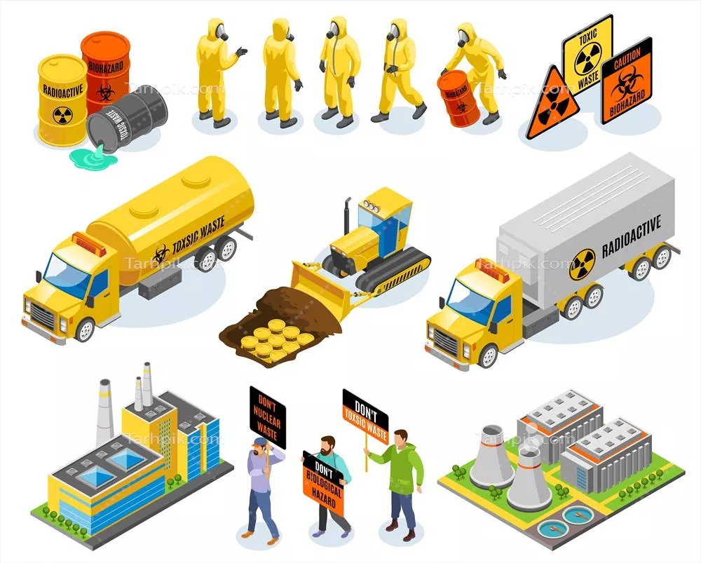 وکتور آیکن های ایزومتریک مواد زاید سمی به همراه طراحی مدرن و خلاقانه