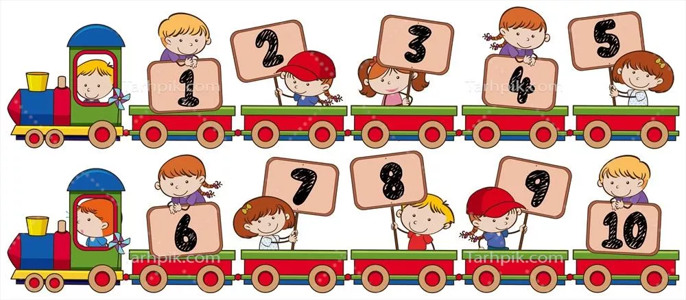 وکتور قطار با شمارههای یک تا ده: تصاویری جذاب برای یادگیری شمارهها