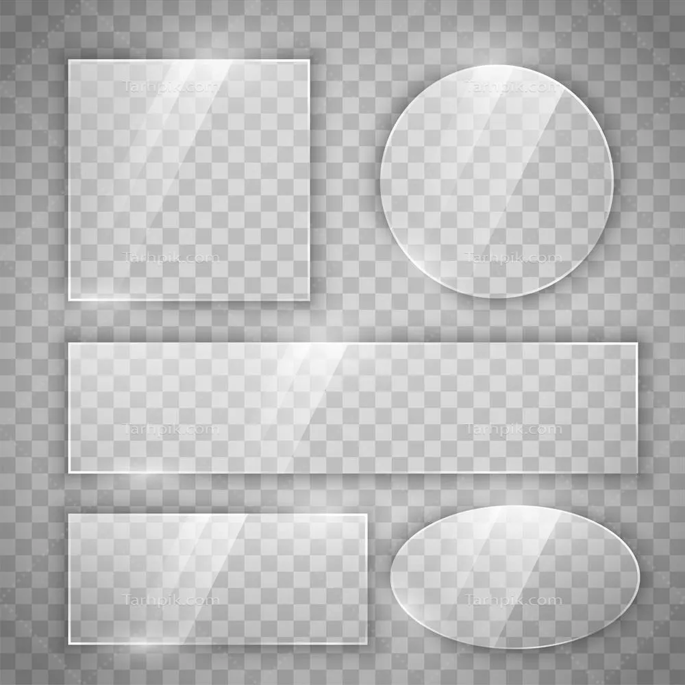 دکمه‌های شفاف شیشه‌ای با روکش براق و اشکال مختلف - وکتور