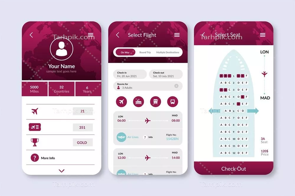 اپلیکیشن رزرو سفر با رابط کاربری ساده و طراحی وکتور زیبا