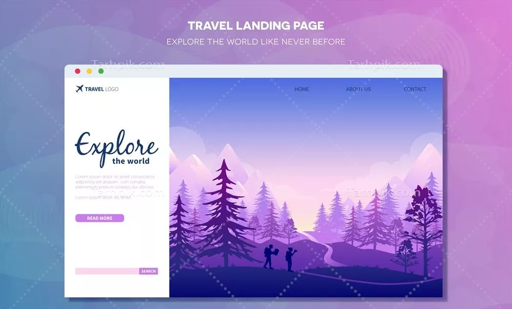 صفحه فرود وب‌سایت مسافرت با طراحی وکتور جذاب و کاربرپسند