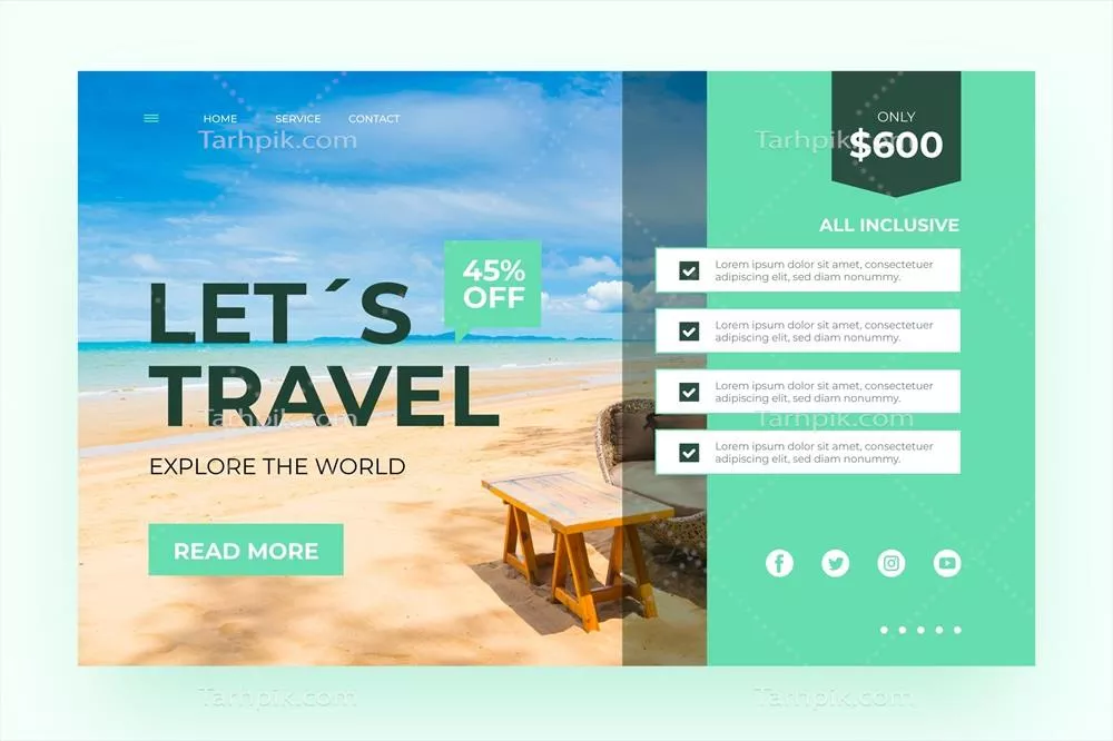 وکتور فروش ویژه سفر با صفحه فرود طراحی شده به صورت برداری