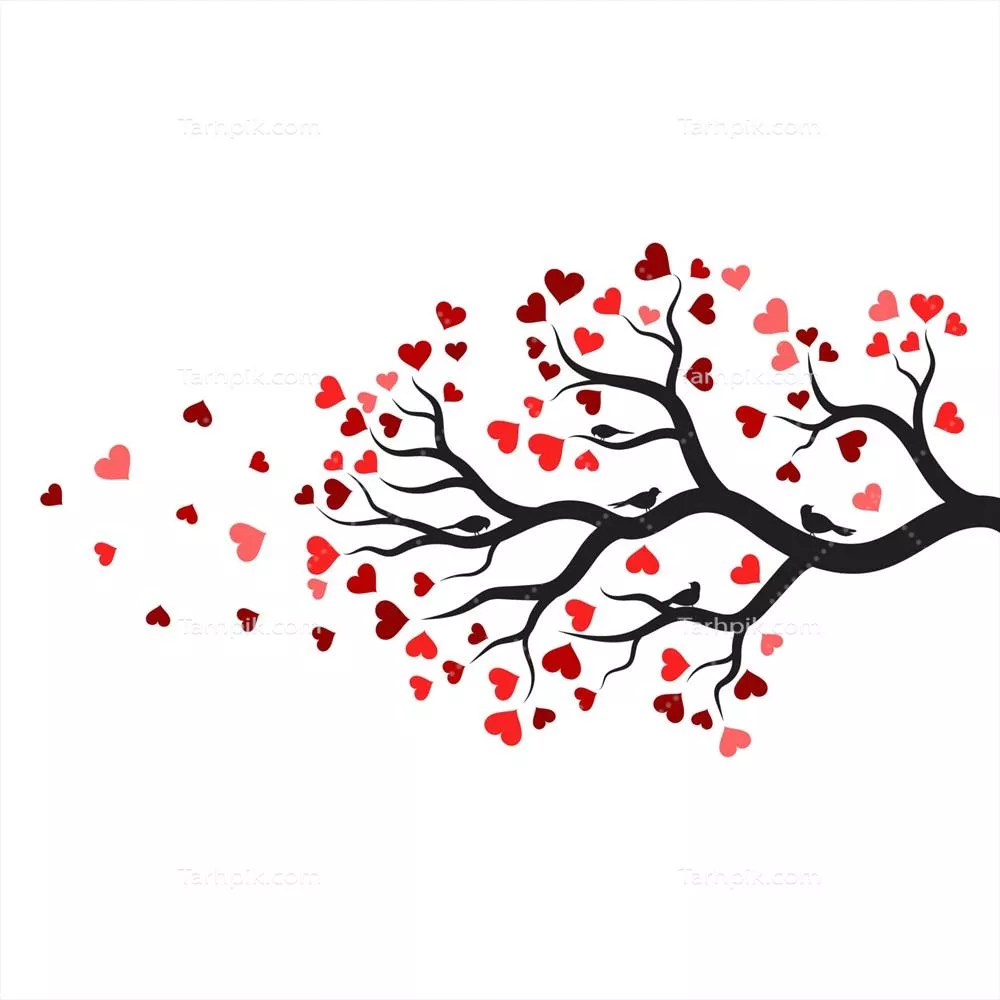 طراحی وکتور عاشقانه با شاخه درخت و نمادهای طبیعت