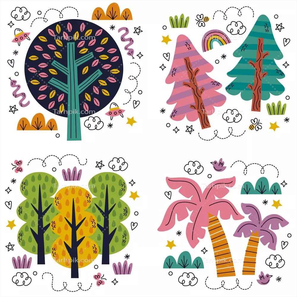 مجموعه استیکرهای وکتوری درختان و طبیعت با کیفیت بالا