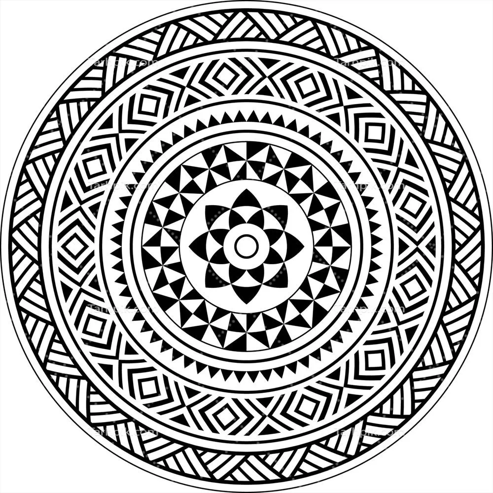وکتور تاتو هندسی بدوی با طراحی دایرهای ماندالا در سبک پولینزی