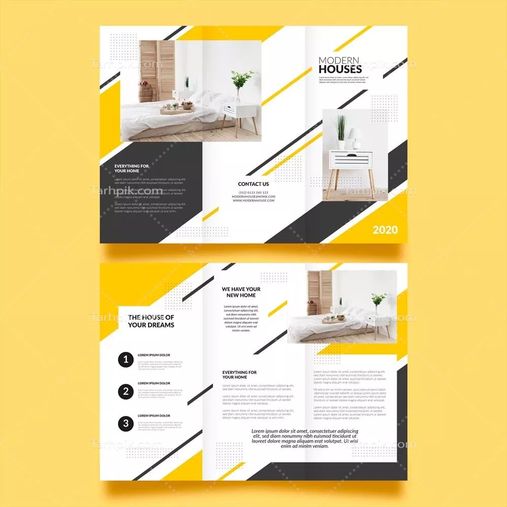 قالب بروشور سه تایی با دو تصویر وکتور با کیفیت بالا