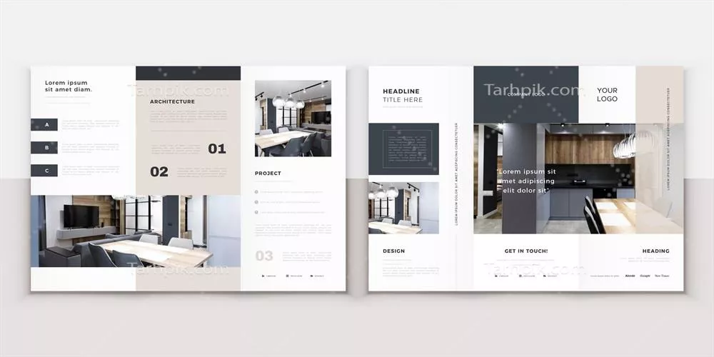 قالب بروشور سه تایی با طراحی وکتور برای ارائه اطلاعات بصری