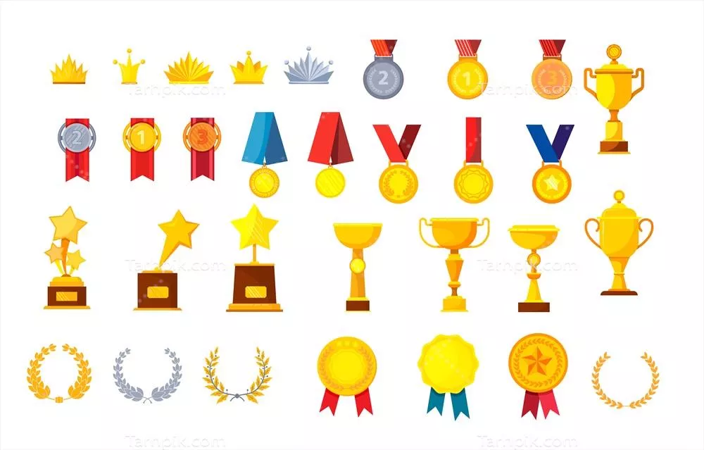 مجموعه وکتور جام‌ها و جوایز به صورت طراحی شده