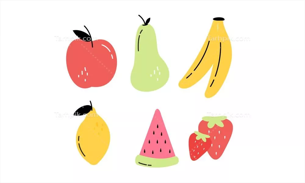 طرح وکتور خوابیده میوه های استوایی با طرح دندانهدار