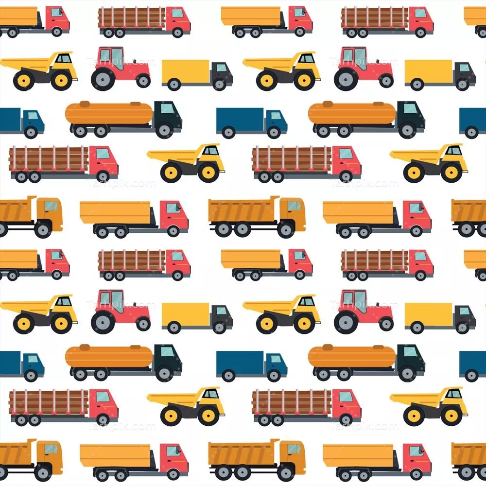 وکتور الگوی پسزمینه بدون درز با تصاویری از کامیونها و خودروها