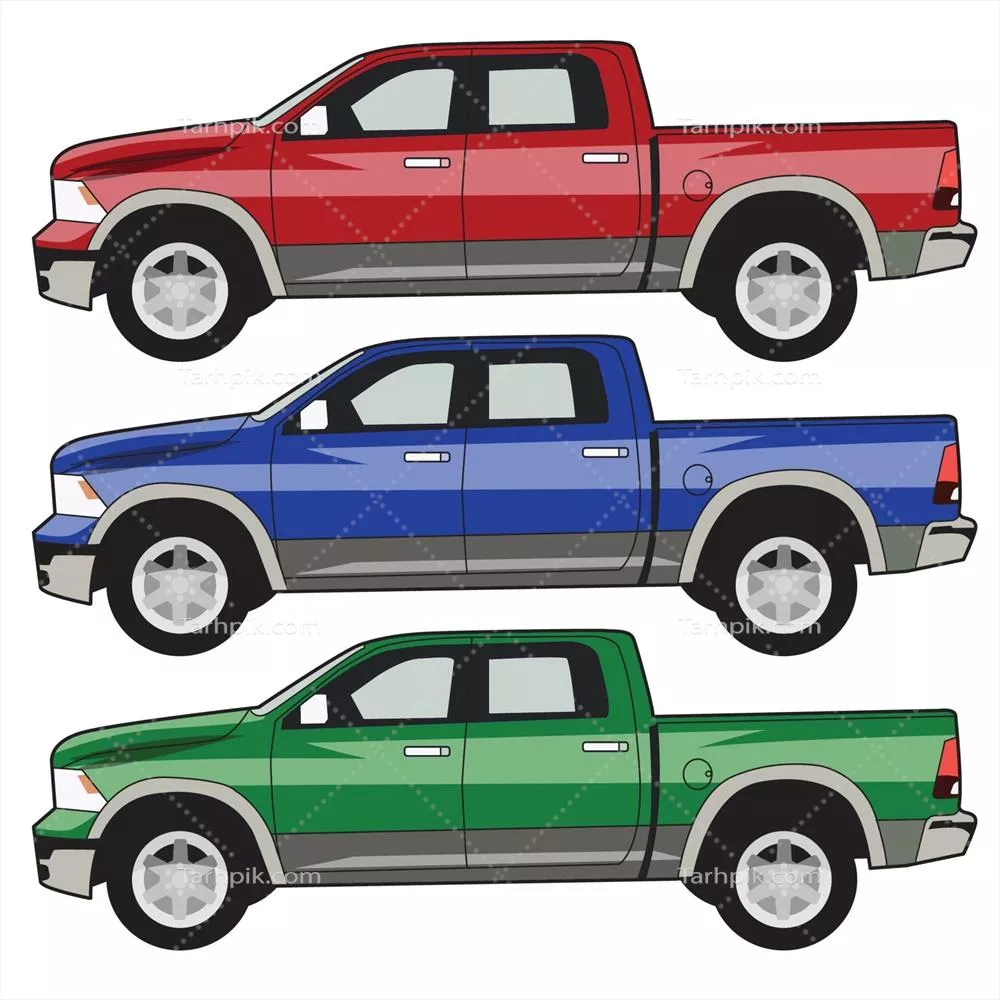 طراحی وکتور نمای جانبی کامیون حمل و نقل با مجموعه رنگی جذاب