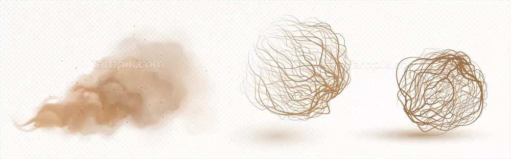 تصویری وکتوری از گویچه خشکۀ غبارآلود تامبل‌وید قهوه‌ای در پس‌زمینه شفاف