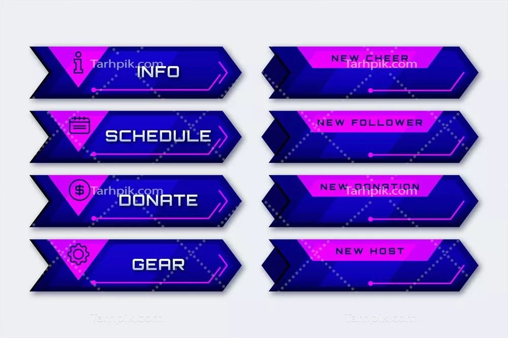طراحی مفهومی پنل‌های استریم توییچ به صورت وکتور با جزئیات جذاب