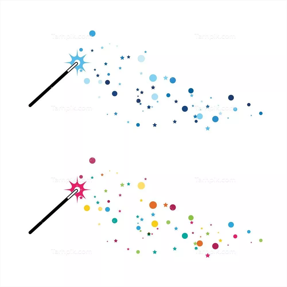 وکتور دو لوگوی باچم رنگی چوب جادویی با درخشش در پس زمینه سفید