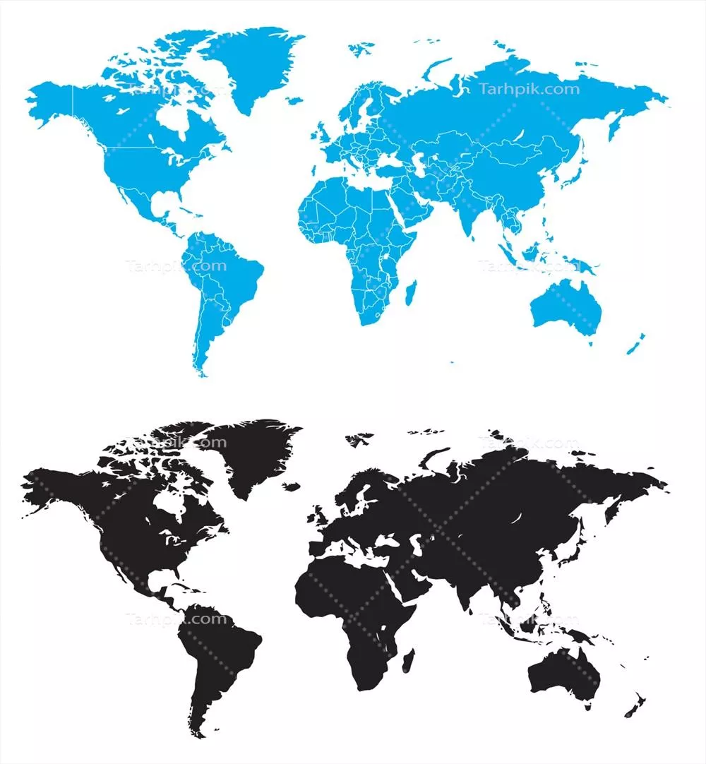 وکتور دو نقشه دقیق جهانی با مرزهای کشورهای مختلف برای مقایسه