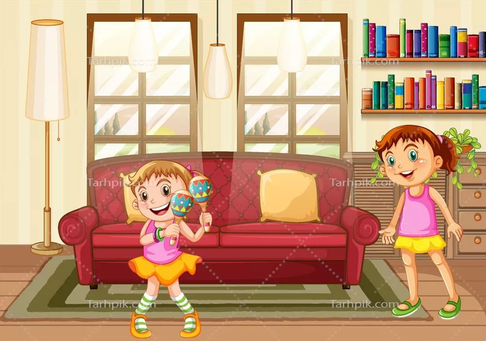وکتور دو دختر که در اتاق نشیمن مشغول خوش گذرانی هستند