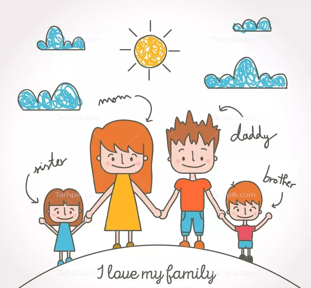 طرح وکتور پسزمینه خانواده متحد با جزئیات و شخصیتهای مختلف