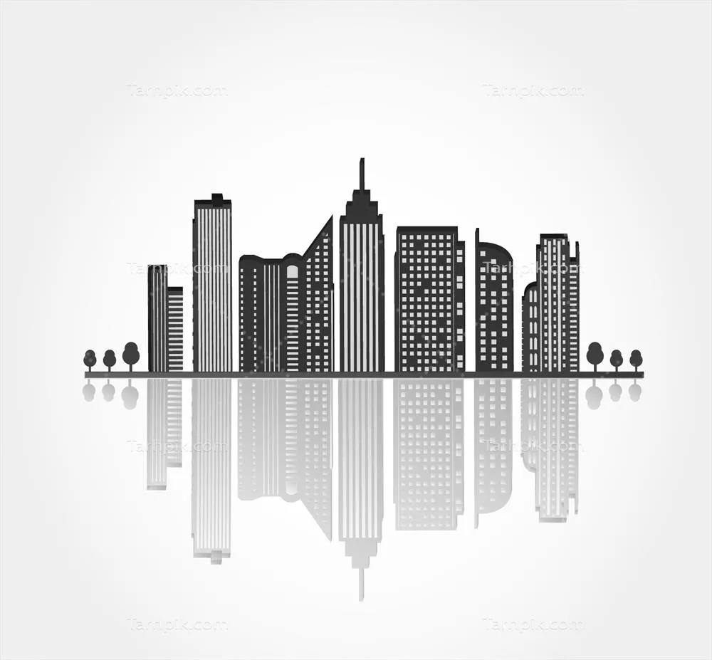 شمایل سیاه شهری با انعکاس - طراحی وکتور مدرن