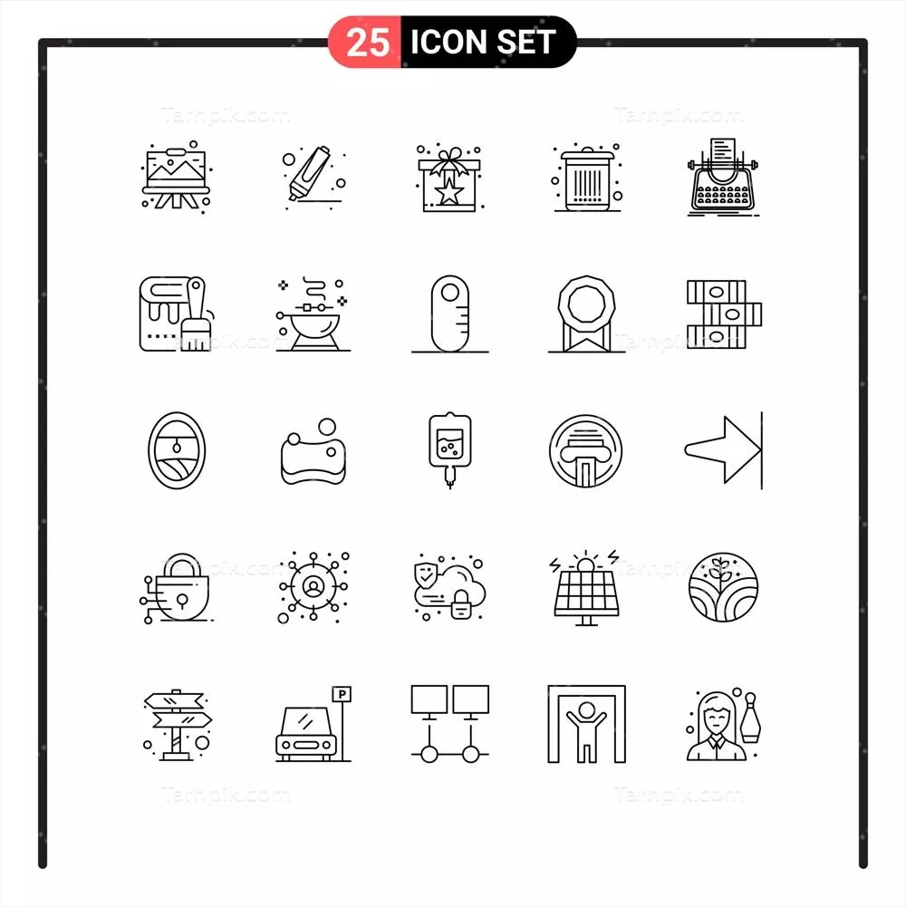 وکتور بسته رابط کاربری شامل ۲۵ خط پایه مقاله زباله با طراحی ساده