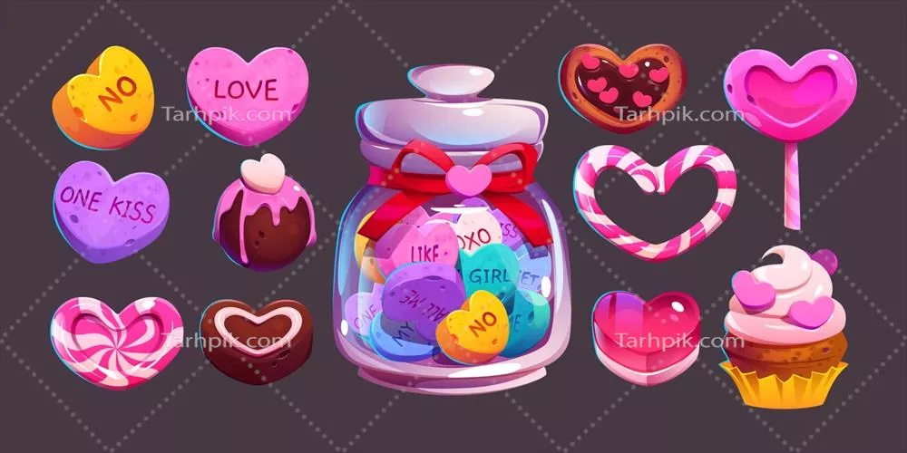 وکتور سرویس شیرینی و دسر های روز ولنتاین برای عشق و محبت