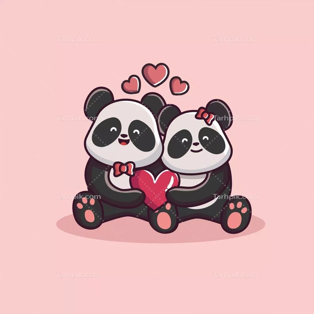وکتور روز ولنتاین: افکت دو شخصیت پانداهای دوست داشتنی به عنوان زوج حیوانات