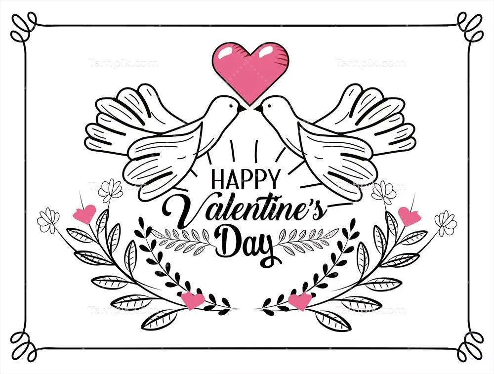 طرح وکتور کارت تبریک روز ولنتاین با تصویر پرندگان زیبا