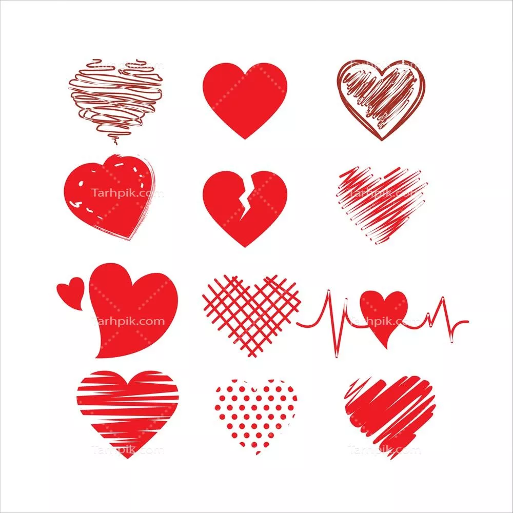 وکتور عناصر دکوری روز ولنتاین با الگوهای قلب قرمز و زیبایی‌های عاشقانه