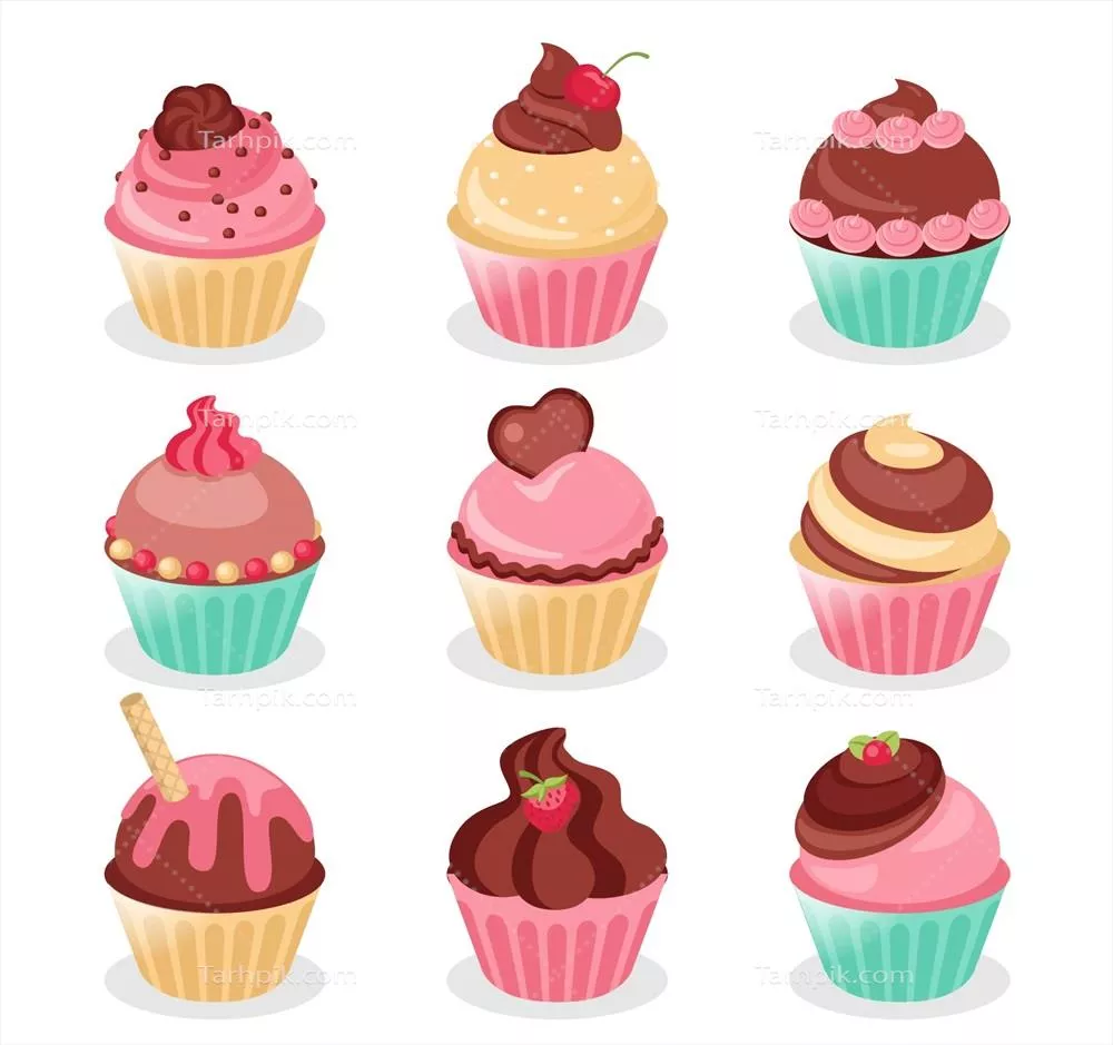 مجموعه تصاوير وکتور از کاپکیکهای رنگارنگ و زیبا