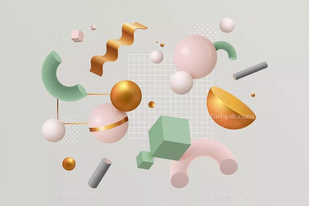 تنوع رنگ و شکلهای هندسی: خوشه مربعهای کوچک و متنوع و رنگارنگ به صورت وکتور