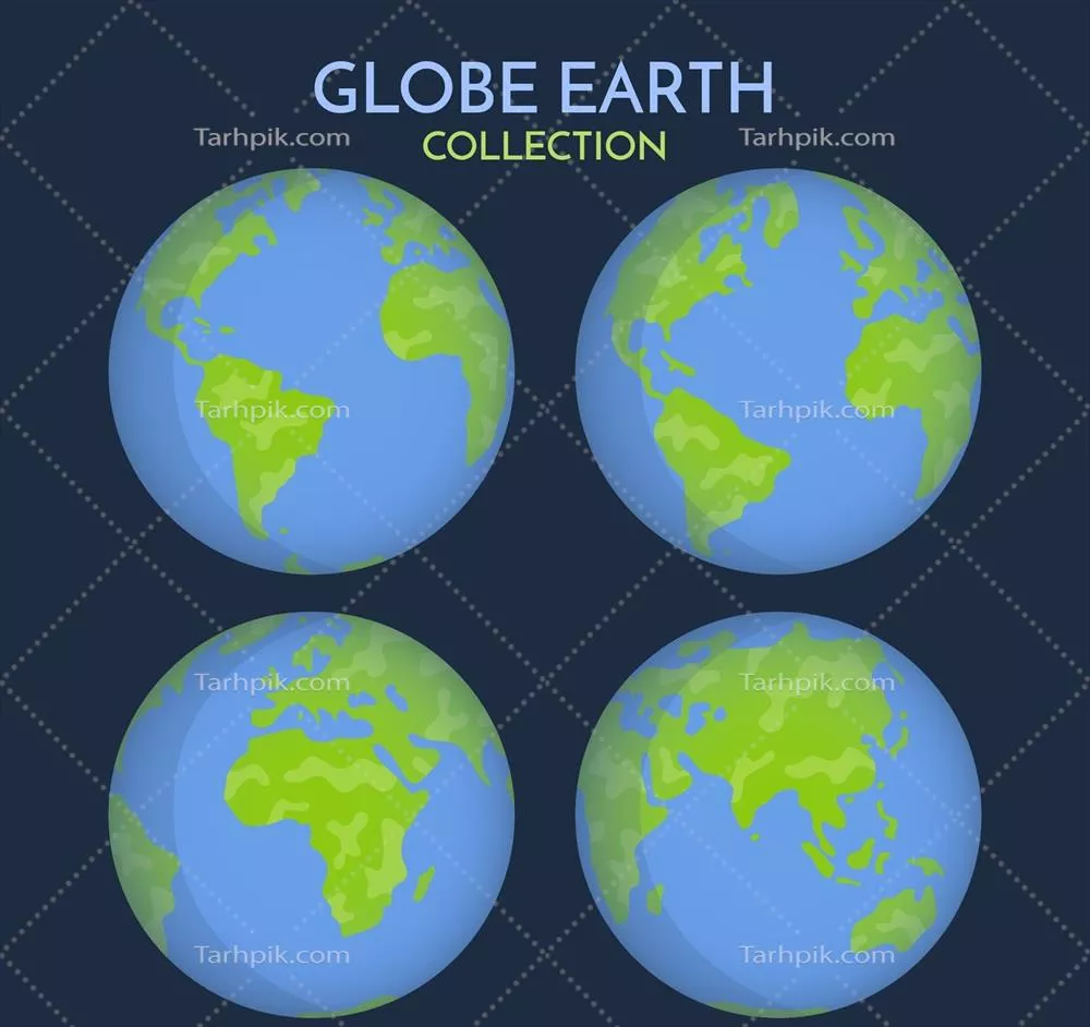 طراحی ویژوال متنوع کرههای زمین به صورت دوبعدی و تخت وکتوری