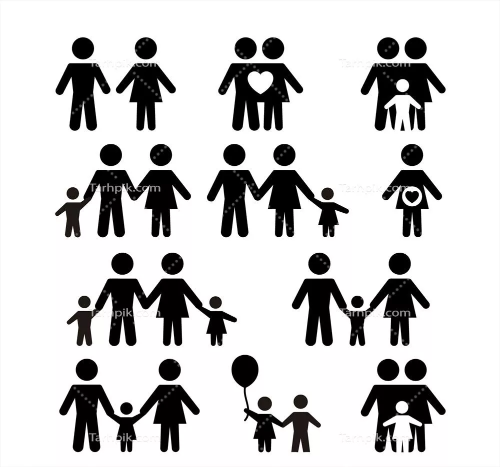 آیکون های وکتور متنوع خانواده شامل نمادهای مختلف