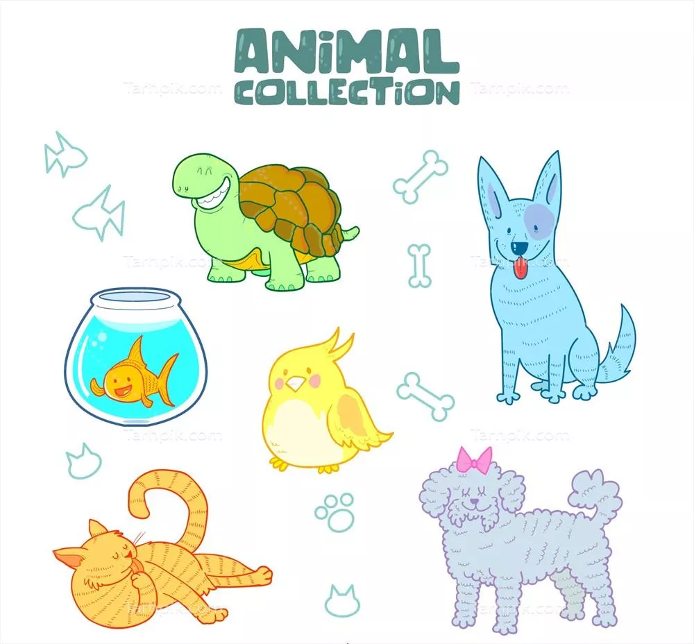 مجموعه متنوعی از حیوانات طراحی شده به صورت دستی و وکتور